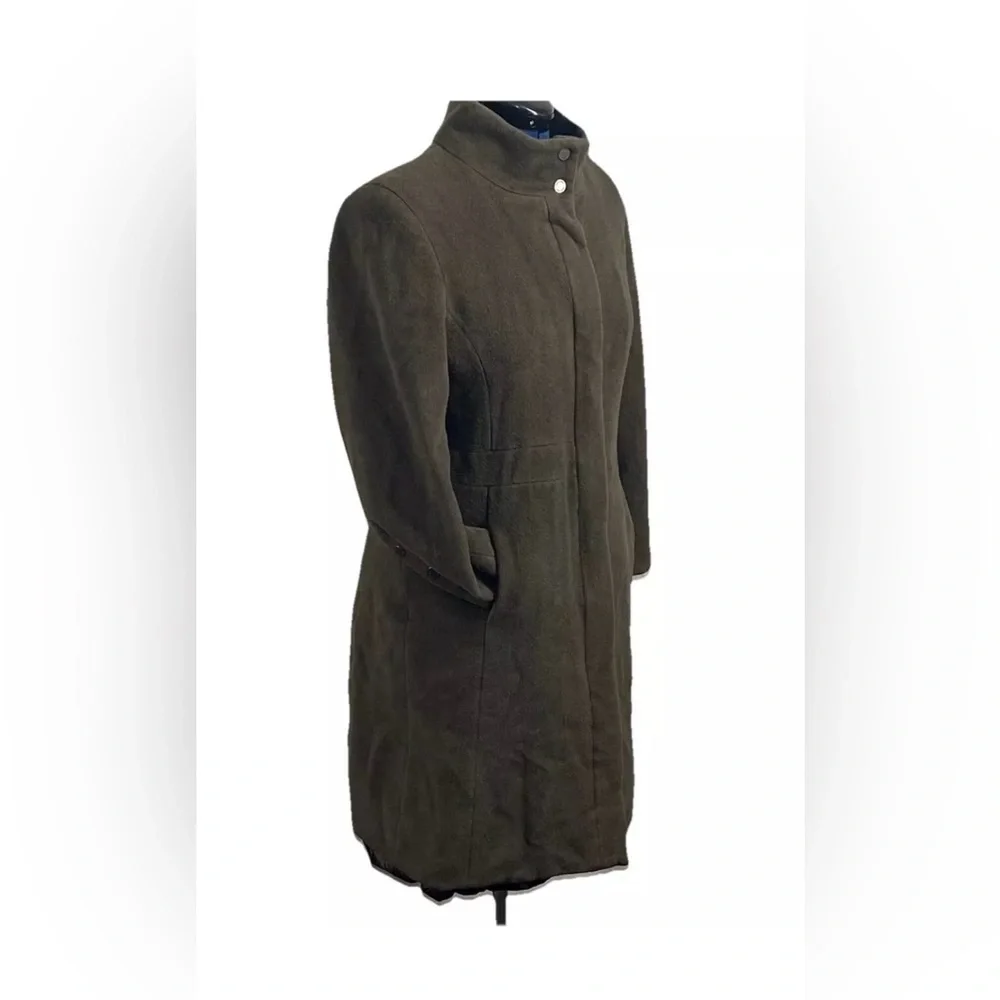 Calvin Klein Angora Wool Blend Trench Coat Olive Green Sz L Mob Wife Mock Neck‎